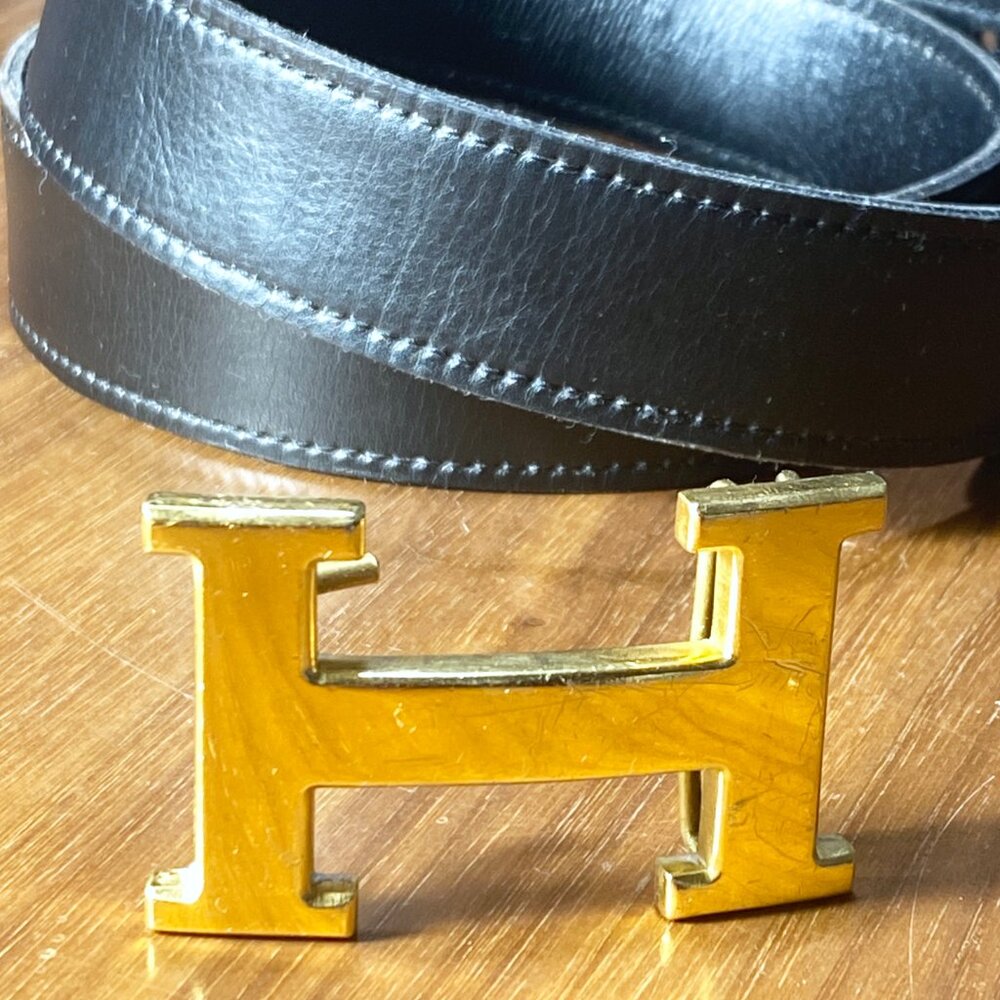 Rare Hermés Double-Claw Black Leather Belt 34"